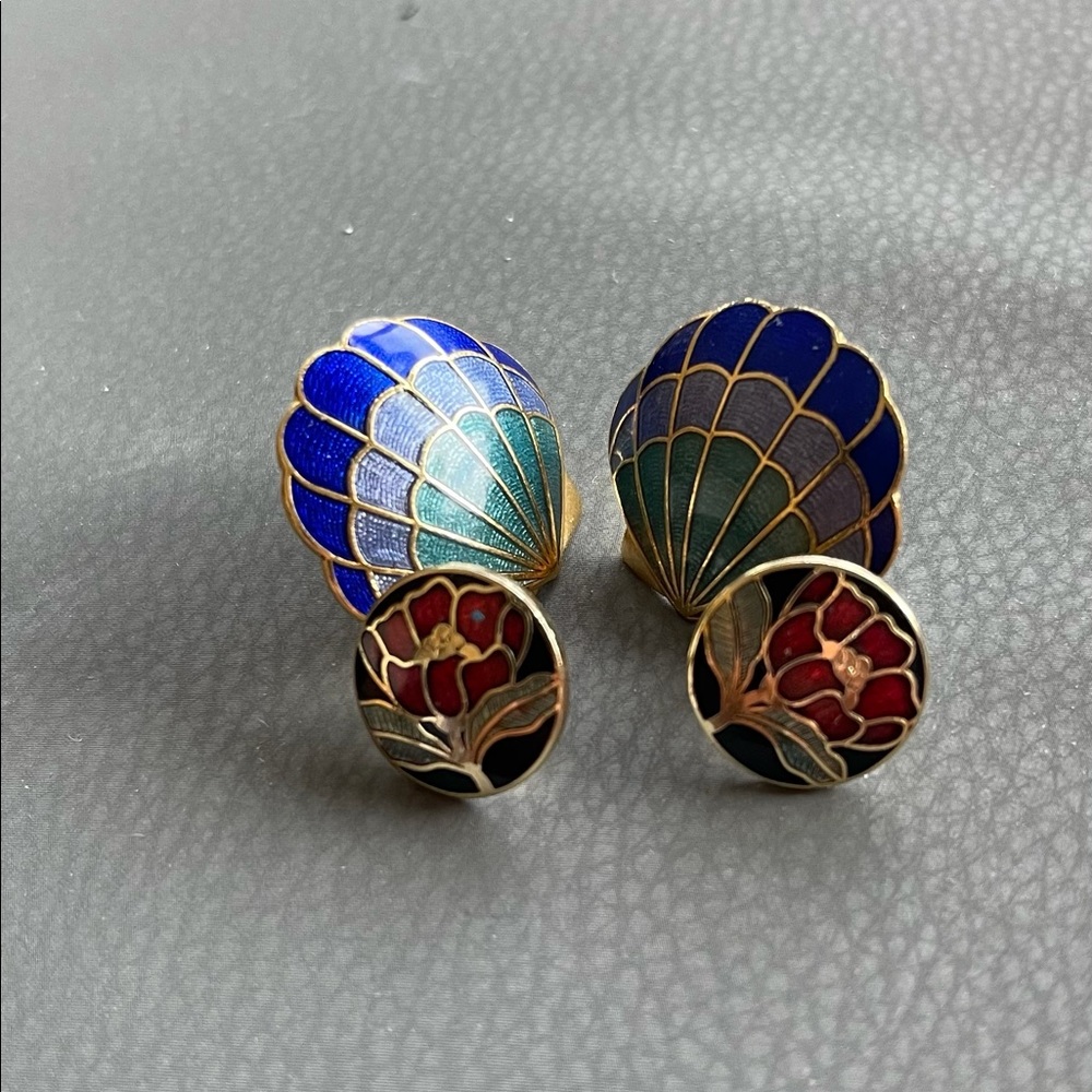 Two pair VTG cloisonné earrings